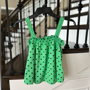 Zara Girls Cotton Green Polka Dot Sleeveless Top Sz 9